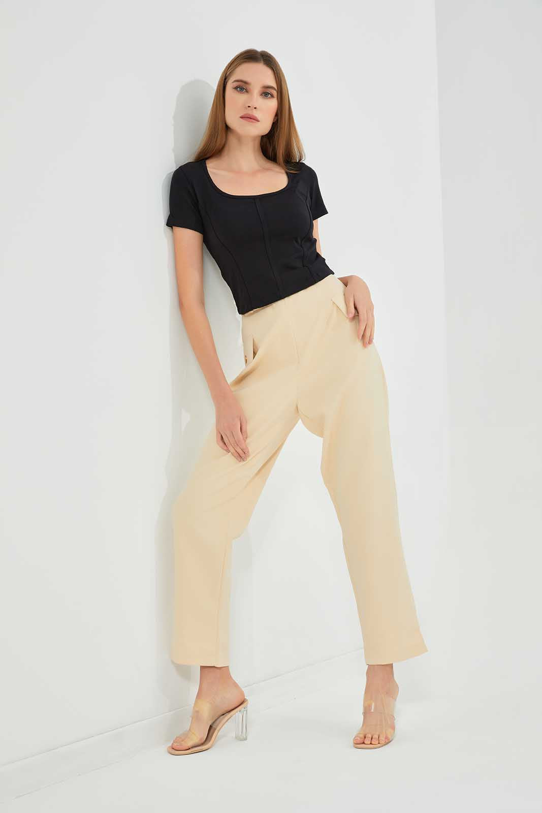Redtag-Black-Squareneck-Shortsleeve-Top-Category:Tops,-Colour:Black,-Deals:New-In,-Filter:Women's-Clothing,-LEC,-LEC-Tops,-New-In-LEC-APL,-Non-Sale,-Section:Women,-W22B-Women's-