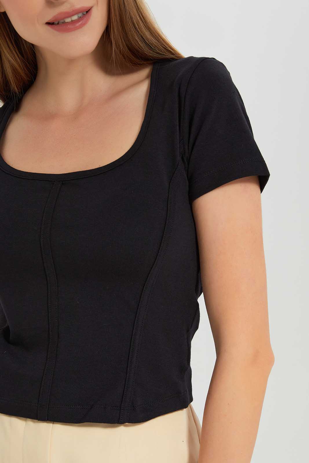 Redtag-Black-Squareneck-Shortsleeve-Top-Category:Tops,-Colour:Black,-Deals:New-In,-Filter:Women's-Clothing,-LEC,-LEC-Tops,-New-In-LEC-APL,-Non-Sale,-Section:Women,-W22B-Women's-