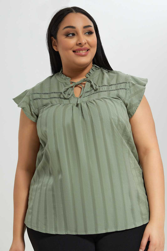 Redtag-Mint-Cotton-Top-With-Lace-detail-at-Yoke-Category:Blouses,-Colour:Mint,-Deals:New-In,-Filter:Plus-Size,-LDP-Blouses,-New-In-LDP-APL,-Non-Sale,-Section:Women,-W22B-Women's-