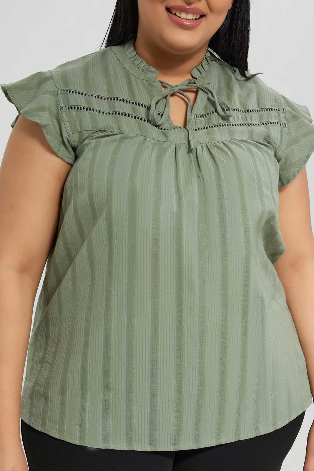 Redtag-Mint-Cotton-Top-With-Lace-detail-at-Yoke-Category:Blouses,-Colour:Mint,-Deals:New-In,-Filter:Plus-Size,-LDP-Blouses,-New-In-LDP-APL,-Non-Sale,-Section:Women,-W22B-Women's-