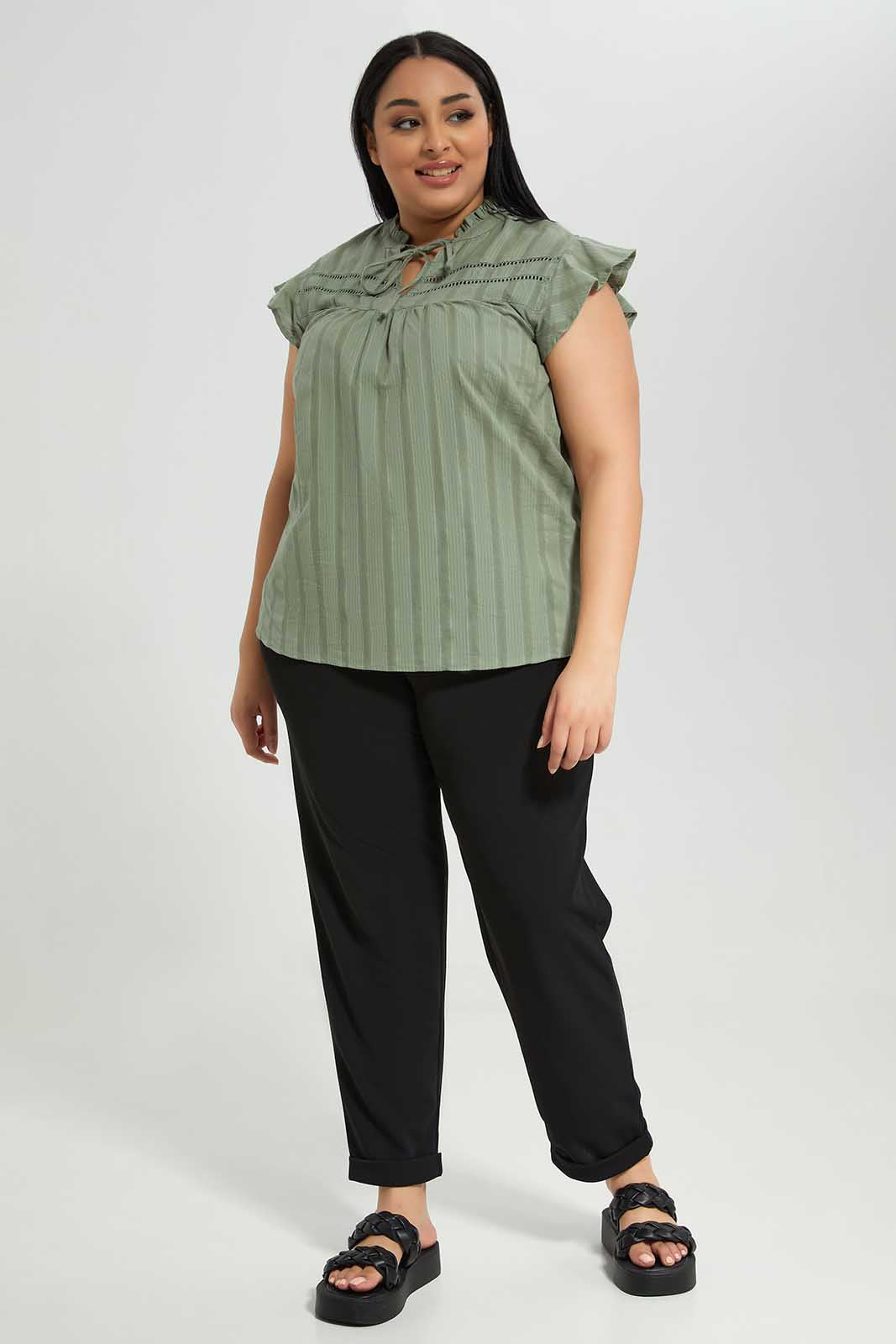 Redtag-Mint-Cotton-Top-With-Lace-detail-at-Yoke-Category:Blouses,-Colour:Mint,-Deals:New-In,-Filter:Plus-Size,-LDP-Blouses,-New-In-LDP-APL,-Non-Sale,-Section:Women,-W22B-Women's-