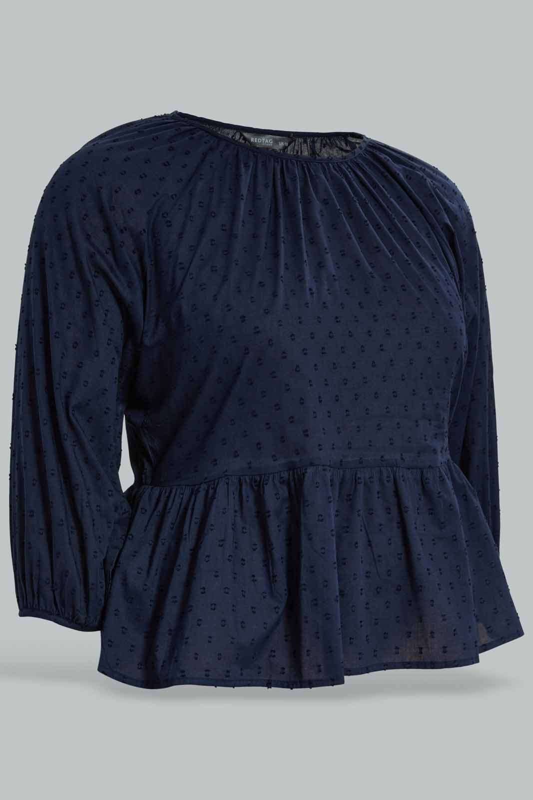 Redtag-Plus-Size-Women-Navy-Peplum-Top-Category:Blouses,-Colour:Navy,-Deals:New-In,-Dept:Ladieswear,-Filter:Plus-Size,-LDP-Blouses,-New-In-LDP-APL,-Non-Sale,-Section:Women,-W22B-Women's-