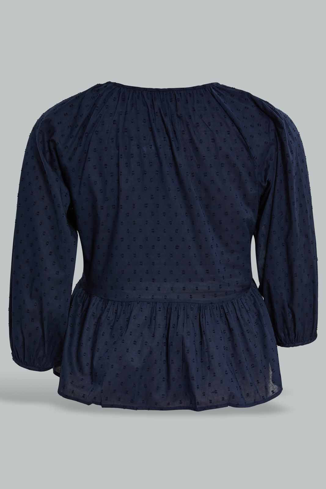 Redtag-Plus-Size-Women-Navy-Peplum-Top-Category:Blouses,-Colour:Navy,-Deals:New-In,-Dept:Ladieswear,-Filter:Plus-Size,-LDP-Blouses,-New-In-LDP-APL,-Non-Sale,-Section:Women,-W22B-Women's-
