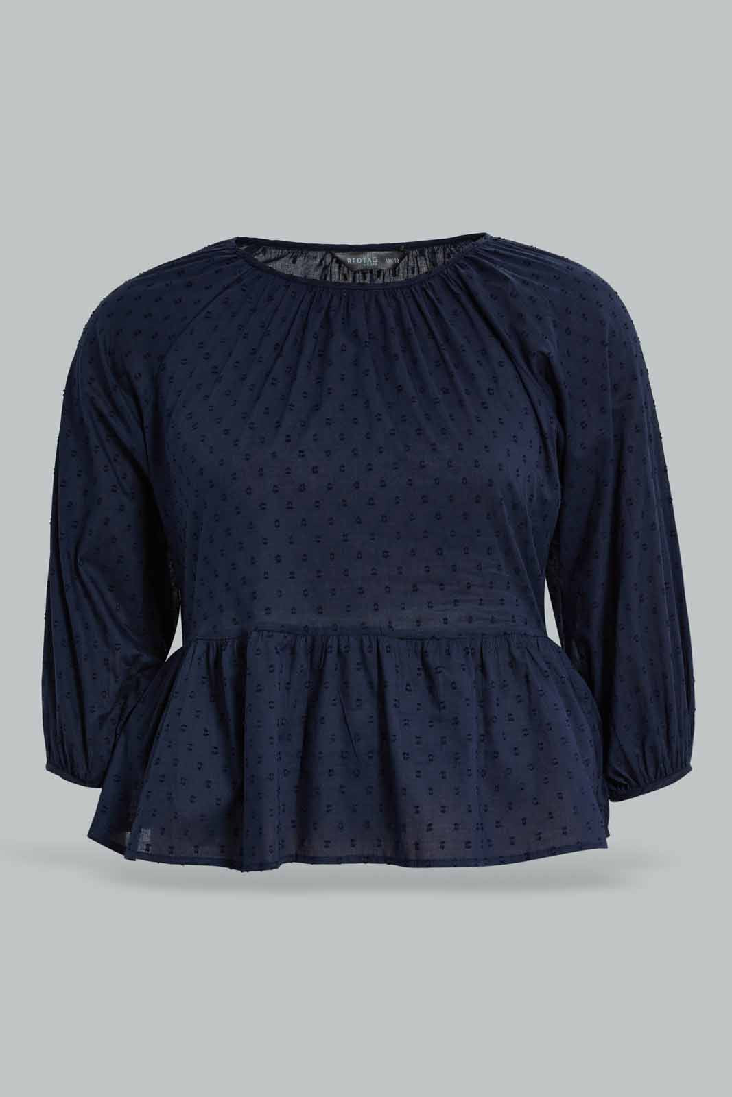 Redtag-Plus-Size-Women-Navy-Peplum-Top-Category:Blouses,-Colour:Navy,-Deals:New-In,-Dept:Ladieswear,-Filter:Plus-Size,-LDP-Blouses,-New-In-LDP-APL,-Non-Sale,-Section:Women,-W22B-Women's-