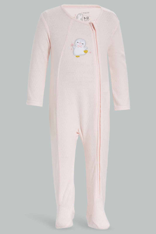 Redtag-Pink-Pl-Pointelle-Sleepsuit-Pink-Category:Sleepsuits,-Colour:Apricot,-Deals:New-In,-Dept:New-Born,-Filter:Baby-(0-to-12-Mths),-NBG-Sleepsuits,-New-In-NBG-APL,-Non-Sale,-Section:Girls-(0-to-14Yrs),-W22B-Baby-0 to 12 Months
