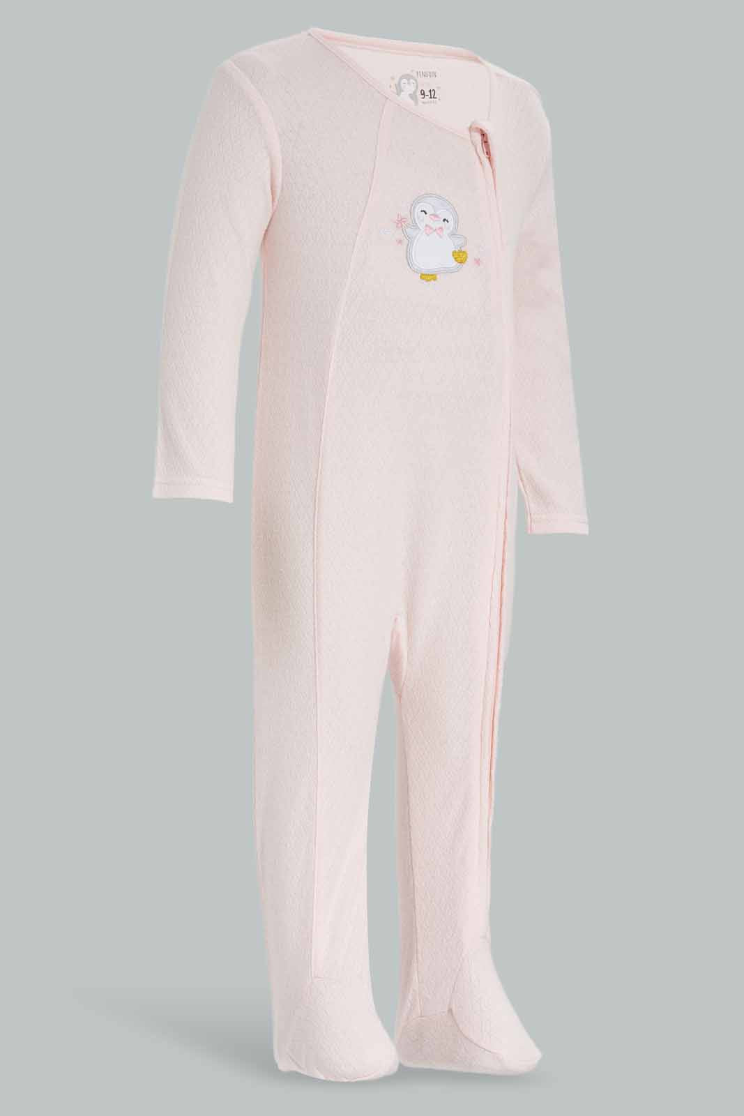 Redtag-Pink-Pl-Pointelle-Sleepsuit-Pink-Category:Sleepsuits,-Colour:Apricot,-Deals:New-In,-Dept:New-Born,-Filter:Baby-(0-to-12-Mths),-NBG-Sleepsuits,-New-In-NBG-APL,-Non-Sale,-Section:Girls-(0-to-14Yrs),-W22B-Baby-0 to 12 Months