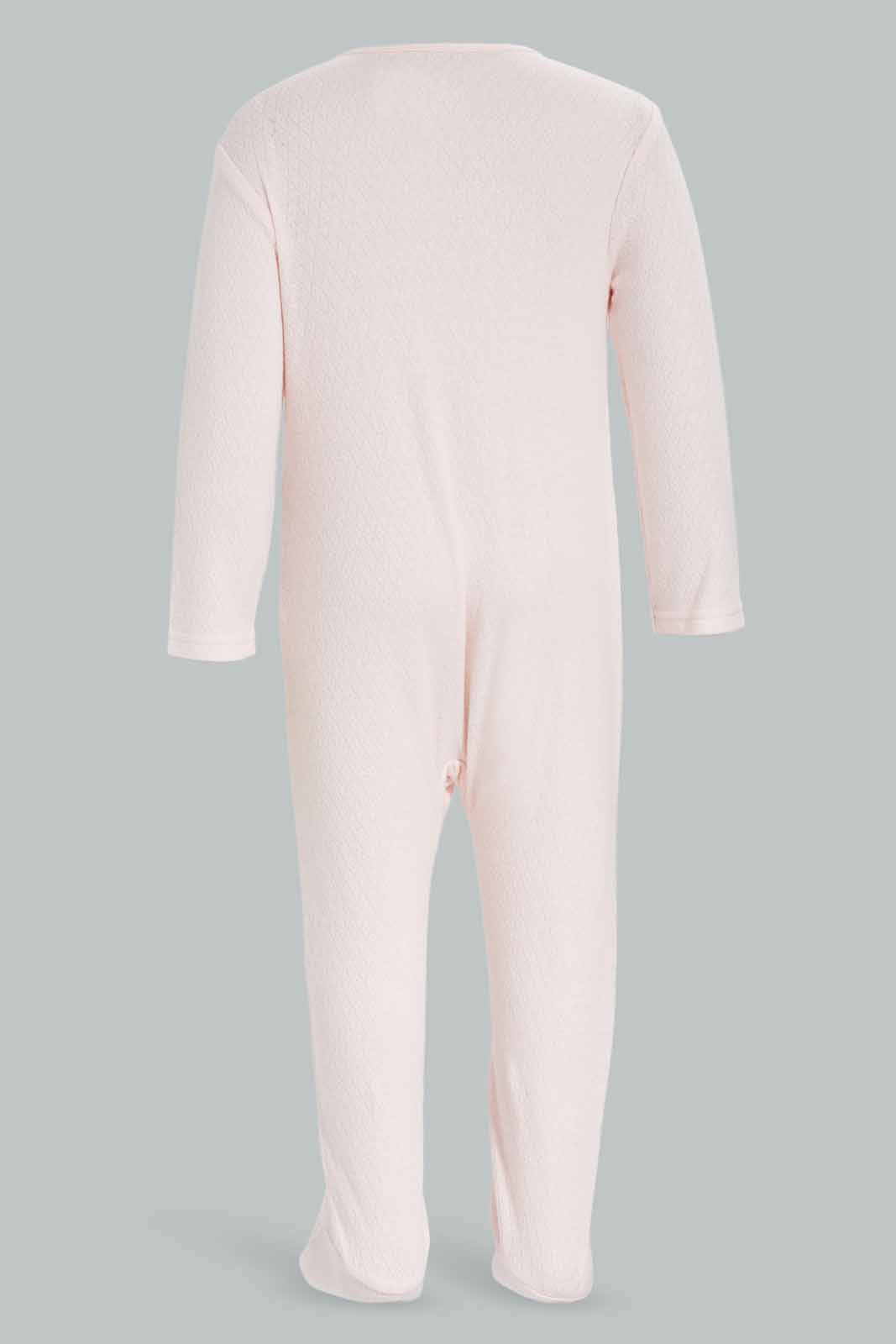 Redtag-Pink-Pl-Pointelle-Sleepsuit-Pink-Category:Sleepsuits,-Colour:Apricot,-Deals:New-In,-Dept:New-Born,-Filter:Baby-(0-to-12-Mths),-NBG-Sleepsuits,-New-In-NBG-APL,-Non-Sale,-Section:Girls-(0-to-14Yrs),-W22B-Baby-0 to 12 Months