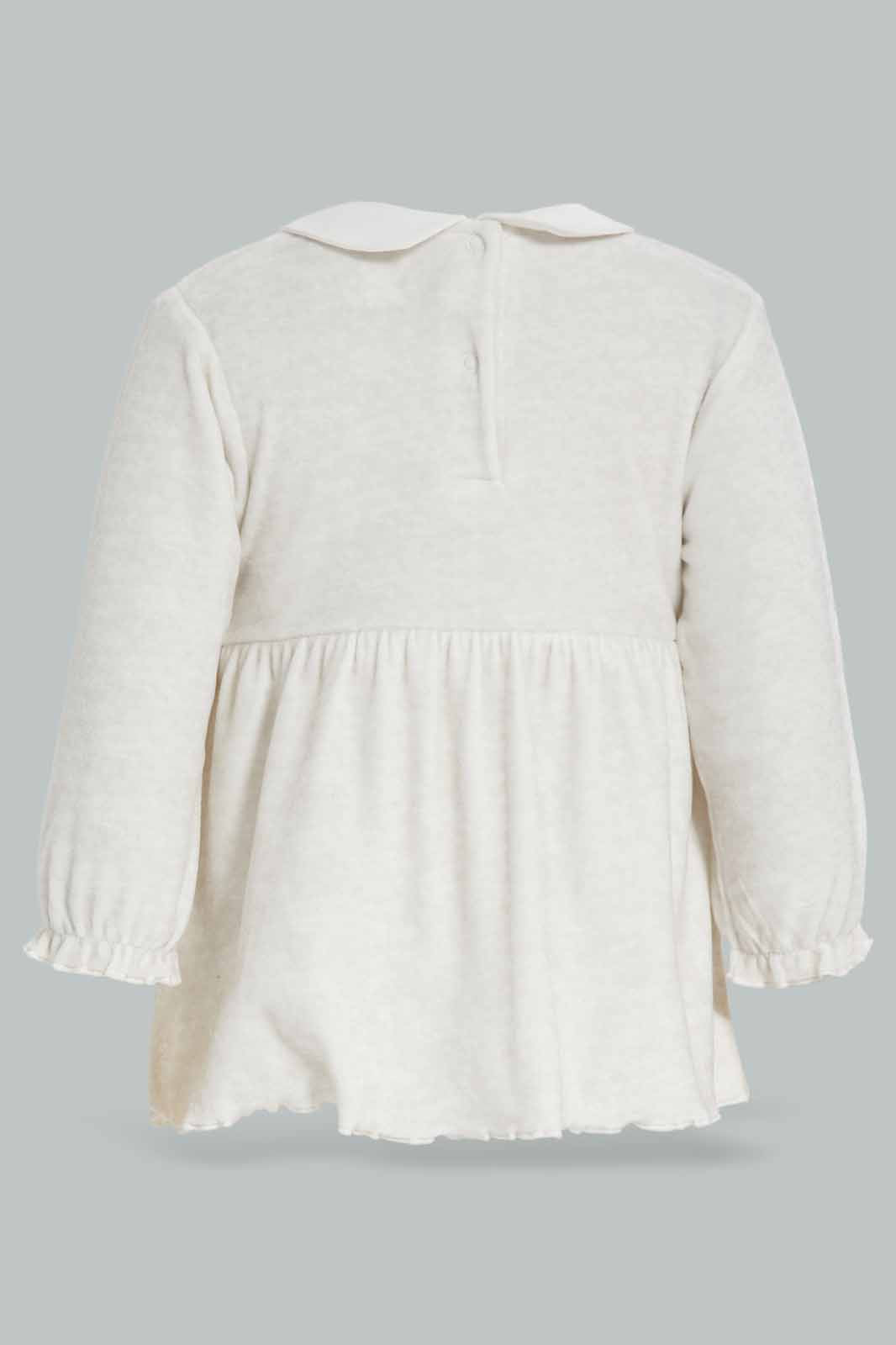 Redtag-Beige-Pl-Velour-Ribbon-Dress-Category:Dresses,-Colour:Beige,-Deals:New-In,-Dept:New-Born,-Filter:Baby-(0-to-12-Mths),-NBG-Dresses,-New-In-NBG-APL,-Non-Sale,-Section:Girls-(0-to-14Yrs),-W22B-Baby-0 to 12 Months