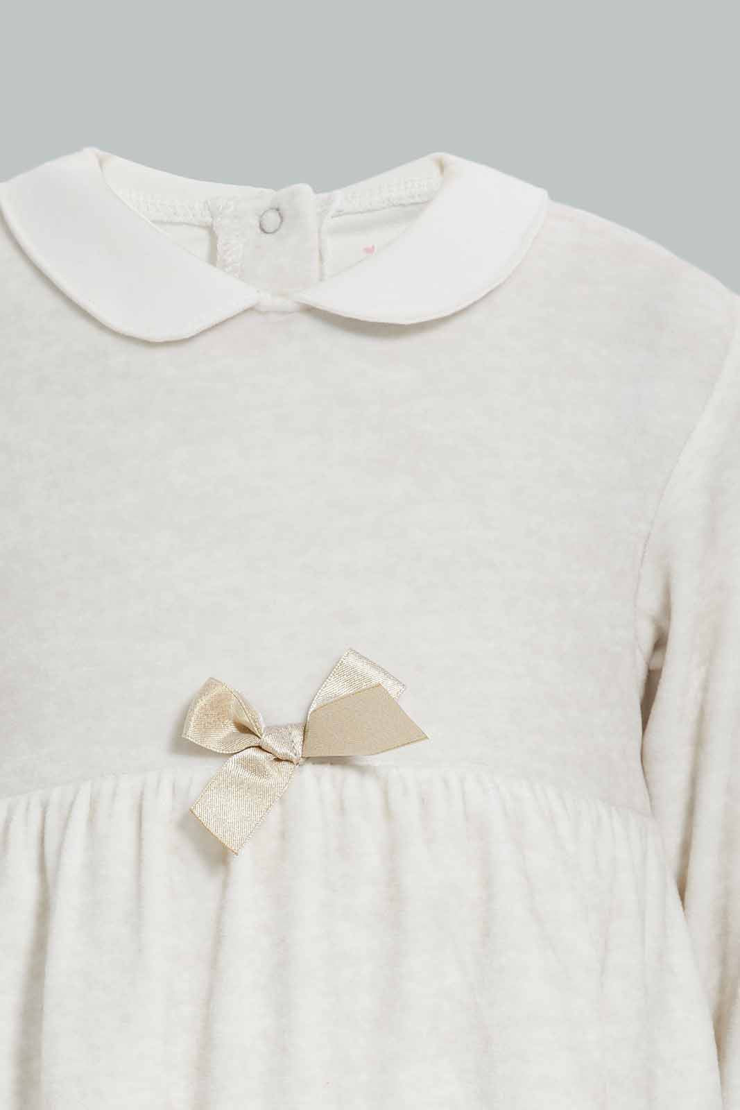 Redtag-Beige-Pl-Velour-Ribbon-Dress-Category:Dresses,-Colour:Beige,-Deals:New-In,-Dept:New-Born,-Filter:Baby-(0-to-12-Mths),-NBG-Dresses,-New-In-NBG-APL,-Non-Sale,-Section:Girls-(0-to-14Yrs),-W22B-Baby-0 to 12 Months