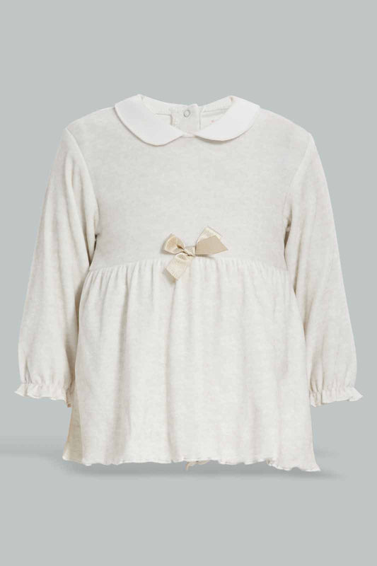 Redtag-Beige-Pl-Velour-Ribbon-Dress-Category:Dresses,-Colour:Beige,-Deals:New-In,-Dept:New-Born,-Filter:Baby-(0-to-12-Mths),-NBG-Dresses,-New-In-NBG-APL,-Non-Sale,-Section:Girls-(0-to-14Yrs),-W22B-Baby-0 to 12 Months