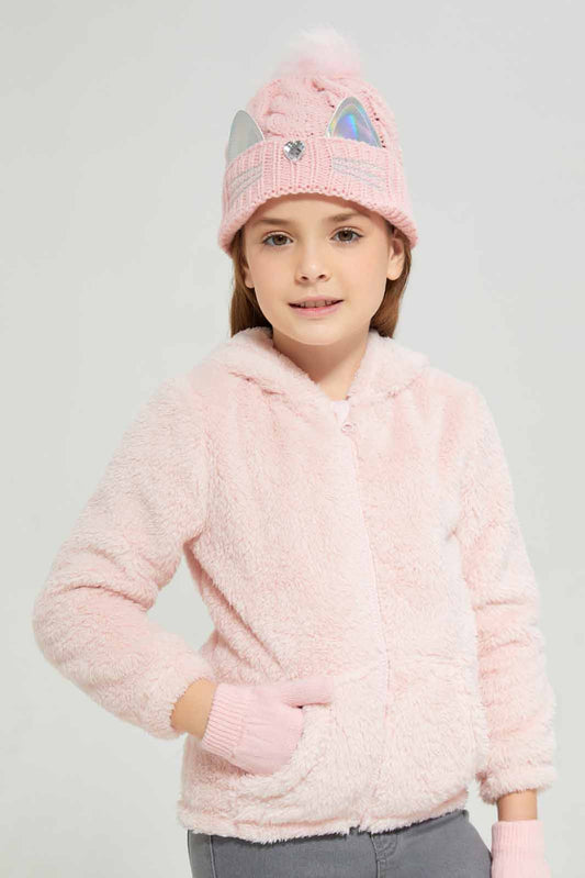 Redtag-Pink-Long-Sleeve-Coral-Fleece-Sweatshirt-With-Hood-Category:Sweatshirts,-Colour:Apricot,-Deals:New-In,-Dept:Girls,-Filter:Girls-(2-to-8-Yrs),-GIR-Sweatshirts,-New-In-GIR-APL,-Non-Sale,-Section:Girls-(0-to-14Yrs),-W22B-Girls-2 to 8 Years