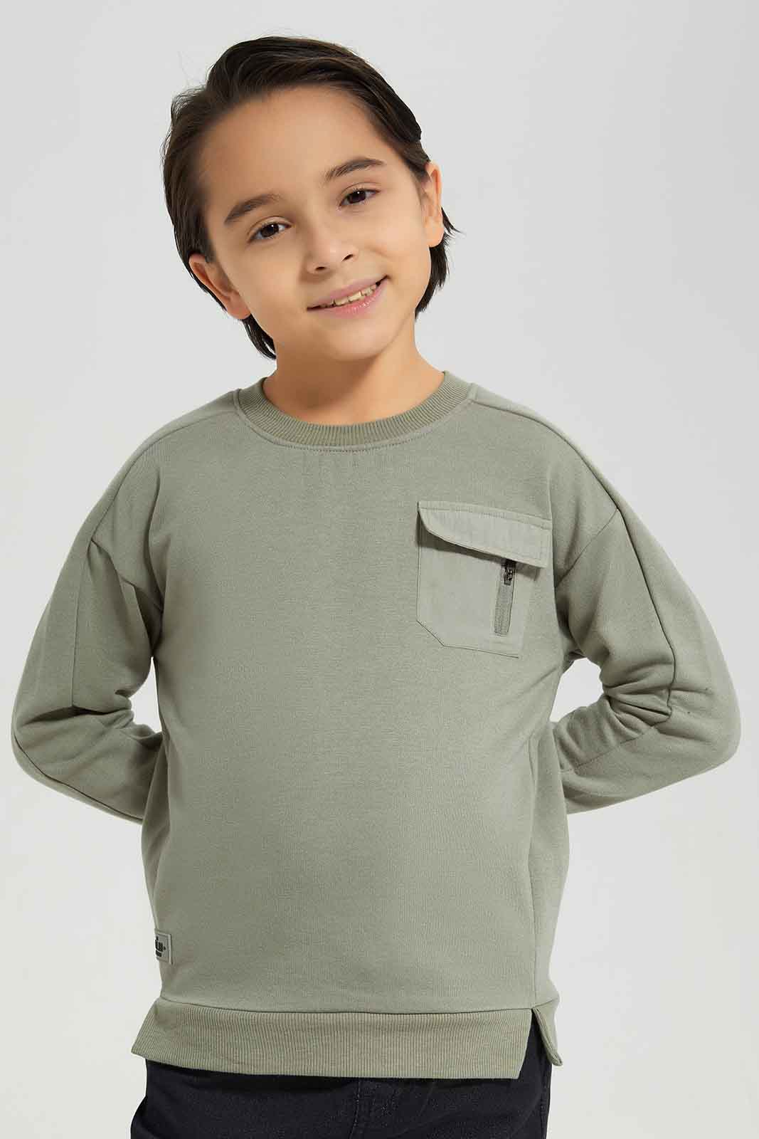 Redtag-Olive-Paneled-Pocket-Oversized-Fleece-Sweatshirt-BOY-Sweatshirts,-Category:Sweatshirts,-Colour:Olive,-Deals:New-In,-Filter:Boys-(2-to-8-Yrs),-New-In-BOY-APL,-Non-Sale,-Section:Boys-(0-to-14Yrs),-W22B-Boys-2 to 8 Years