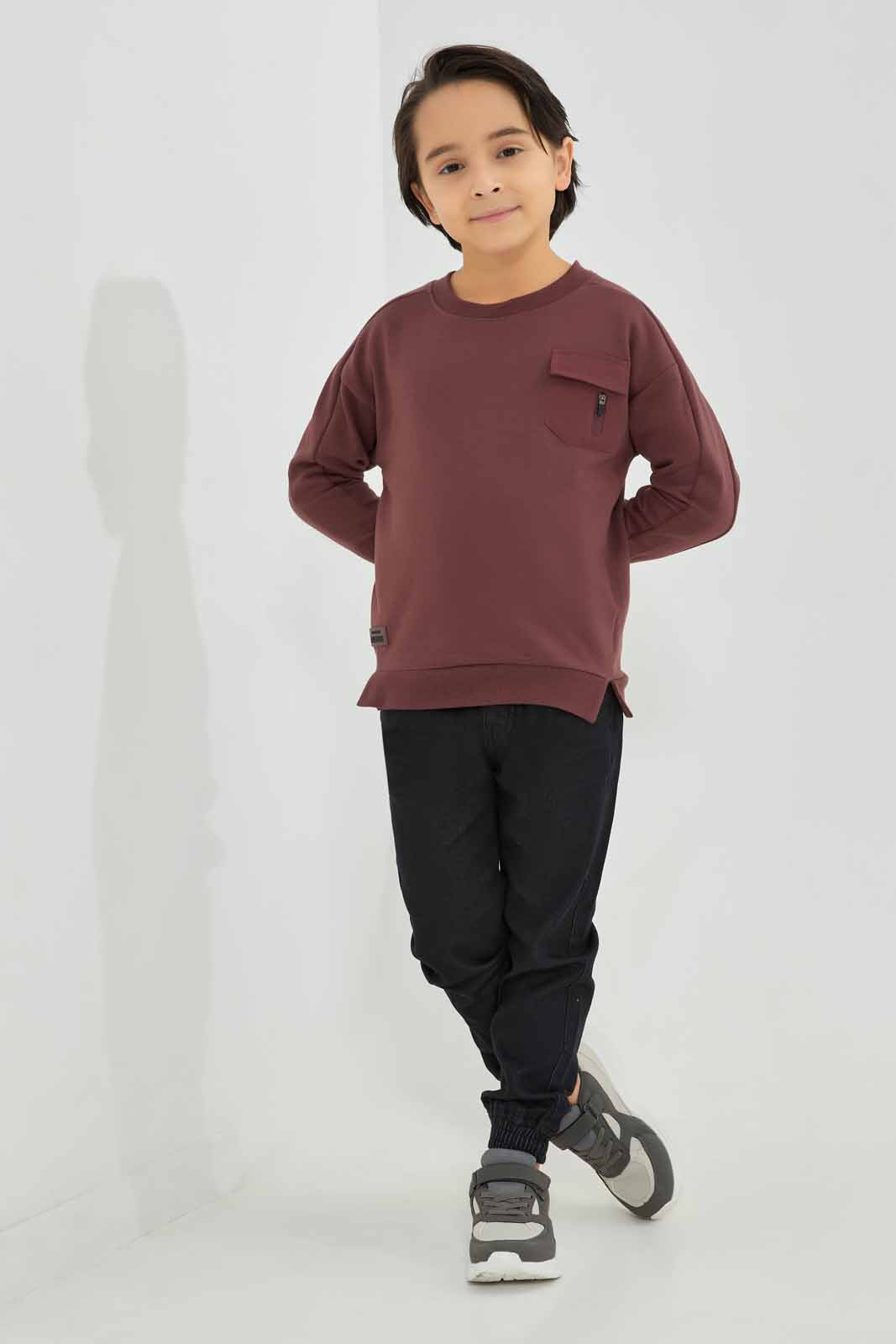 Redtag-Burgundy-Paneled-Pocket-Oversized-Fleece-Sweatshirt-BOY-Sweatshirts,-Category:Sweatshirts,-Colour:Burgundy,-Deals:New-In,-Filter:Boys-(2-to-8-Yrs),-New-In-BOY-APL,-Non-Sale,-Section:Boys-(0-to-14Yrs),-W22B-Boys-2 to 8 Years