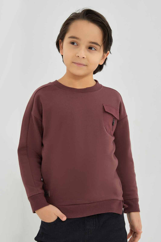 Redtag-Burgundy-Paneled-Pocket-Oversized-Fleece-Sweatshirt-BOY-Sweatshirts,-Category:Sweatshirts,-Colour:Burgundy,-Deals:New-In,-Filter:Boys-(2-to-8-Yrs),-New-In-BOY-APL,-Non-Sale,-Section:Boys-(0-to-14Yrs),-W22B-Boys-2 to 8 Years