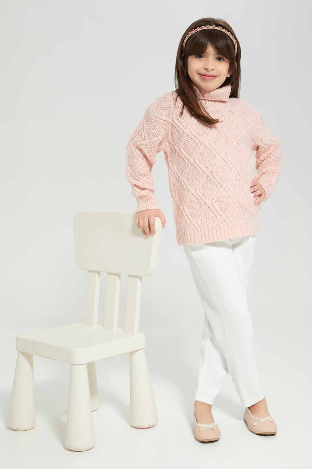 Redtag-Pink-Long-Sleeve-High-Neck-Pullover-Category:Pullovers,-Colour:Apricot,-Deals:New-In,-EHW,-Filter:Girls-(2-to-8-Yrs),-GIR-Pullovers,-New-In-GIR-APL,-Non-Sale,-Section:Girls-(0-to-14Yrs),-W22B-Girls-2 to 8 Years