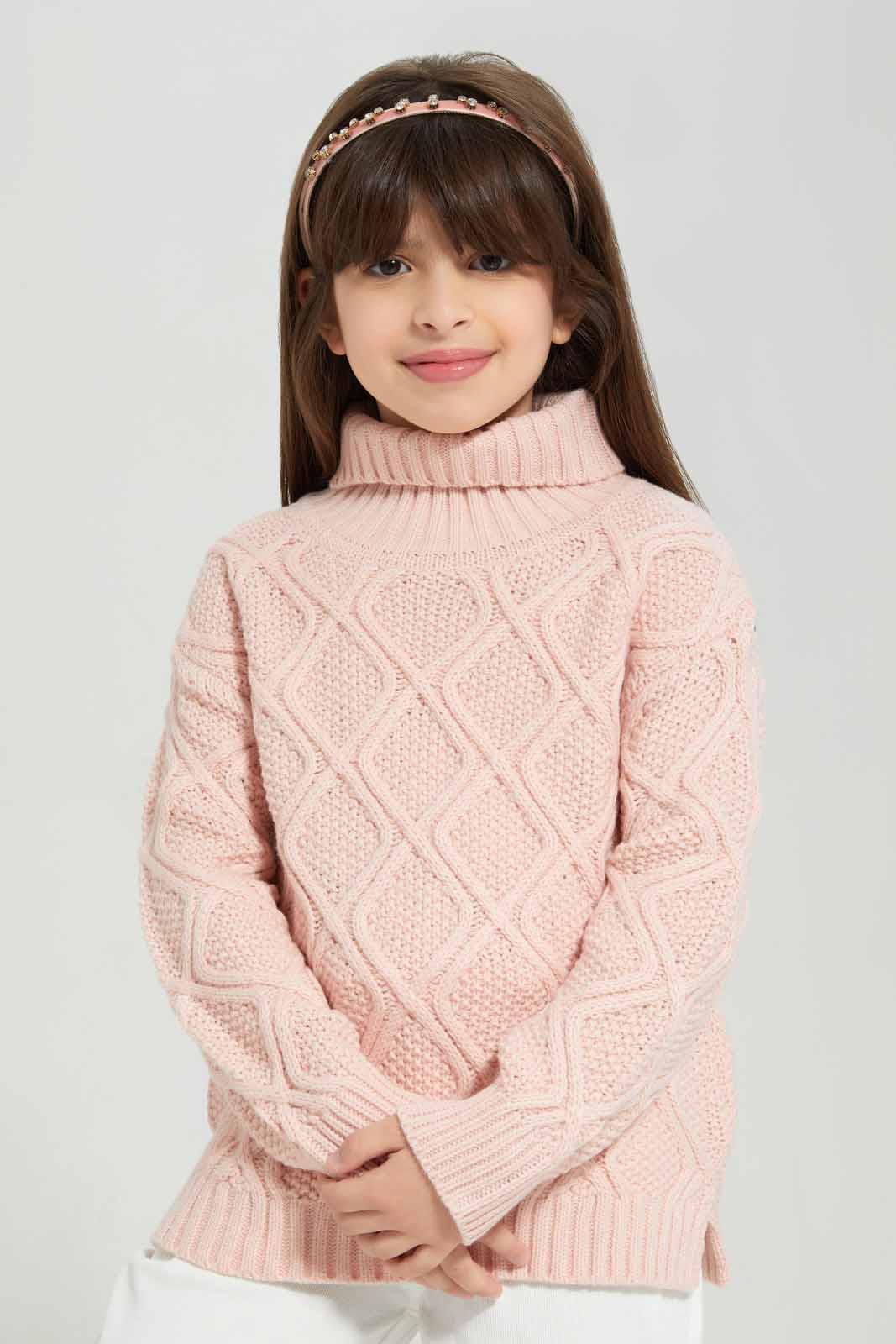 Redtag-Pink-Long-Sleeve-High-Neck-Pullover-Category:Pullovers,-Colour:Apricot,-Deals:New-In,-EHW,-Filter:Girls-(2-to-8-Yrs),-GIR-Pullovers,-New-In-GIR-APL,-Non-Sale,-Section:Girls-(0-to-14Yrs),-W22B-Girls-2 to 8 Years