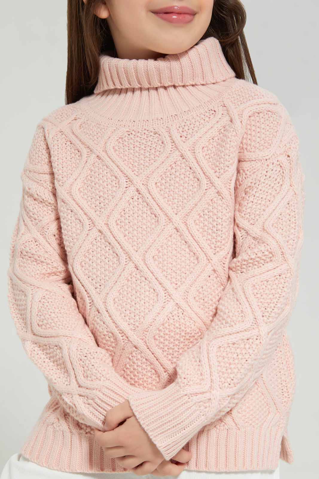 Redtag-Pink-Long-Sleeve-High-Neck-Pullover-Category:Pullovers,-Colour:Apricot,-Deals:New-In,-EHW,-Filter:Girls-(2-to-8-Yrs),-GIR-Pullovers,-New-In-GIR-APL,-Non-Sale,-Section:Girls-(0-to-14Yrs),-W22B-Girls-2 to 8 Years