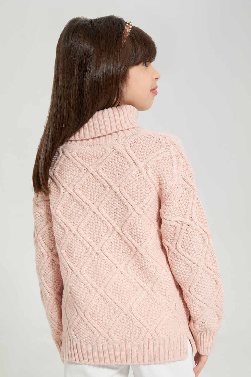 Redtag-Pink-Long-Sleeve-High-Neck-Pullover-Category:Pullovers,-Colour:Apricot,-Deals:New-In,-EHW,-Filter:Girls-(2-to-8-Yrs),-GIR-Pullovers,-New-In-GIR-APL,-Non-Sale,-Section:Girls-(0-to-14Yrs),-W22B-Girls-2 to 8 Years