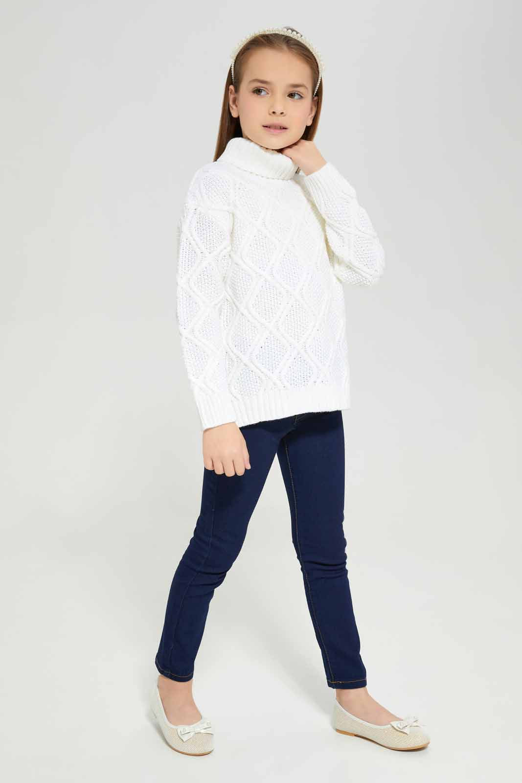 Redtag-Cream-Long-Sleeve-High-Neck-Pullover-Category:Pullovers,-Colour:Cream,-Deals:New-In,-EHW,-Filter:Girls-(2-to-8-Yrs),-GIR-Pullovers,-New-In-GIR-APL,-Non-Sale,-Section:Girls-(0-to-14Yrs),-W22B-Girls-2 to 8 Years