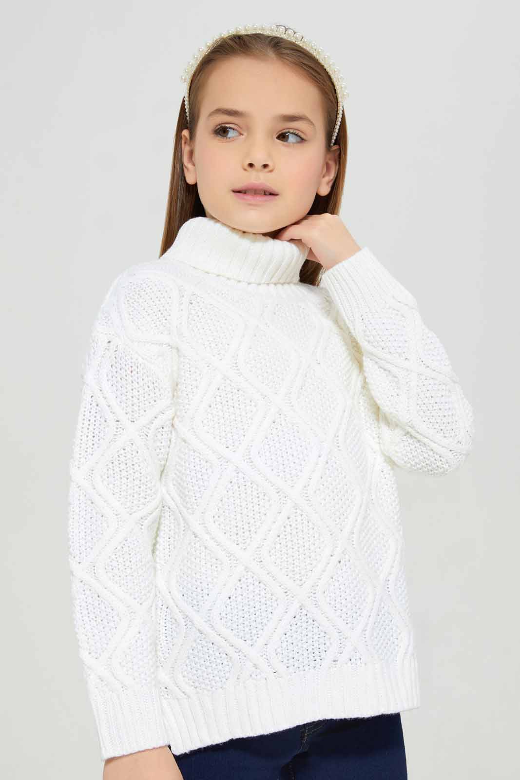Redtag-Cream-Long-Sleeve-High-Neck-Pullover-Category:Pullovers,-Colour:Cream,-Deals:New-In,-EHW,-Filter:Girls-(2-to-8-Yrs),-GIR-Pullovers,-New-In-GIR-APL,-Non-Sale,-Section:Girls-(0-to-14Yrs),-W22B-Girls-2 to 8 Years