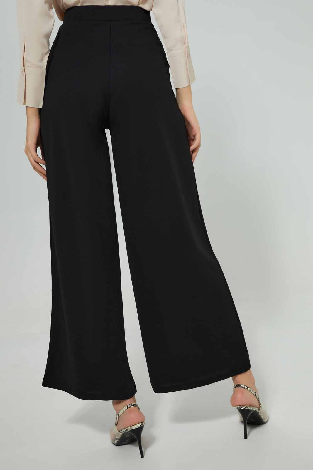Redtag-Ladies-Wide-Leg-Knit-Trouser-With-Buttons-&-Pleast-at-Front-Category:Trousers,-Colour:Black,-Deals:New-In,-Filter:Women's-Clothing,-New-In-Women-APL,-Non-Sale,-Section:Women,-W22B,-Women-Trousers-Women's-