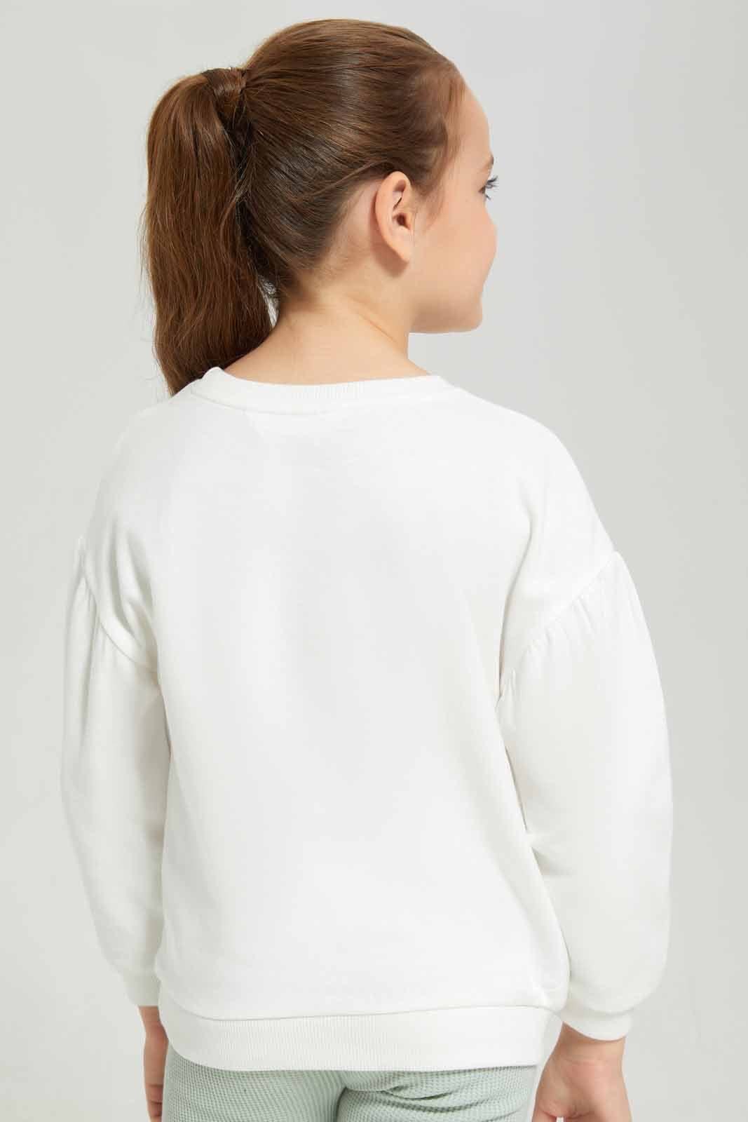 Girls White Embossed Sweatshirt