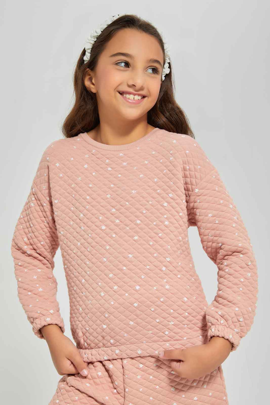 Redtag-Pink-L/S-AOP-Sweatshirt-Category:Sweatshirts,-Colour:Apricot,-Deals:New-In,-Filter:Girls-(2-to-8-Yrs),-GIR-Sweatshirts,-New-In-GIR-APL,-Non-Sale,-Section:Girls-(0-to-14Yrs),-W22B-Girls-2 to 8 Years