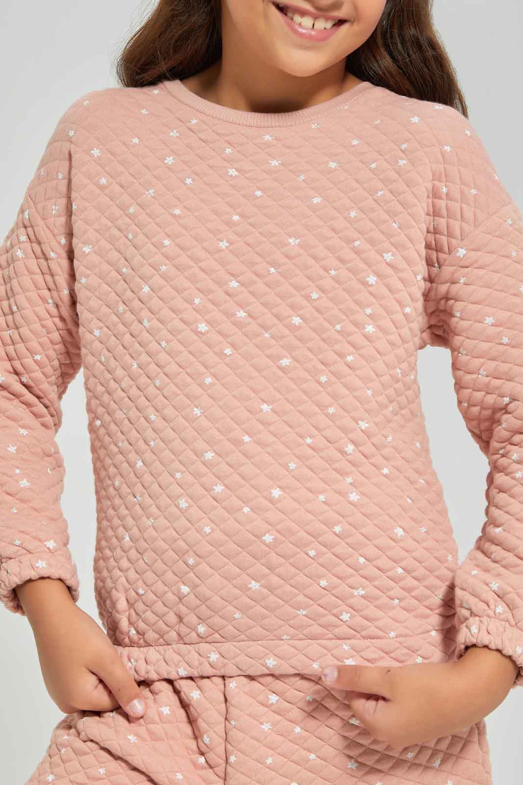 Redtag-Pink-L/S-AOP-Sweatshirt-Category:Sweatshirts,-Colour:Apricot,-Deals:New-In,-Filter:Girls-(2-to-8-Yrs),-GIR-Sweatshirts,-New-In-GIR-APL,-Non-Sale,-Section:Girls-(0-to-14Yrs),-W22B-Girls-2 to 8 Years