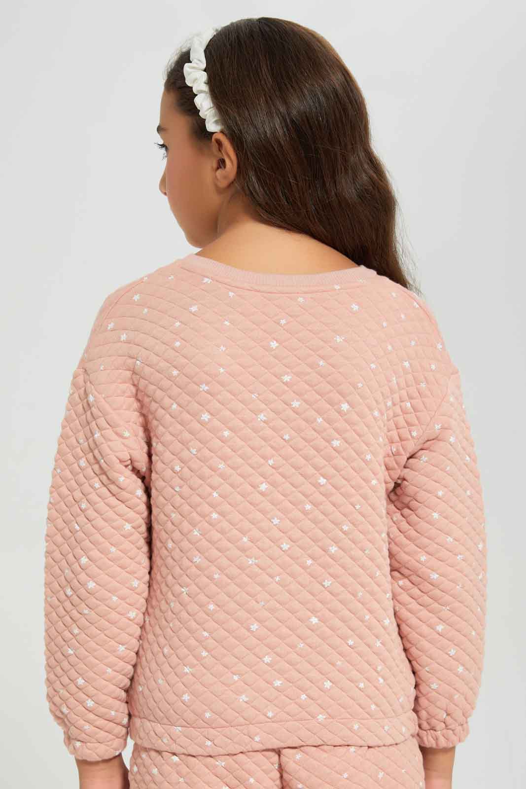 Redtag-Pink-L/S-AOP-Sweatshirt-Category:Sweatshirts,-Colour:Apricot,-Deals:New-In,-Filter:Girls-(2-to-8-Yrs),-GIR-Sweatshirts,-New-In-GIR-APL,-Non-Sale,-Section:Girls-(0-to-14Yrs),-W22B-Girls-2 to 8 Years