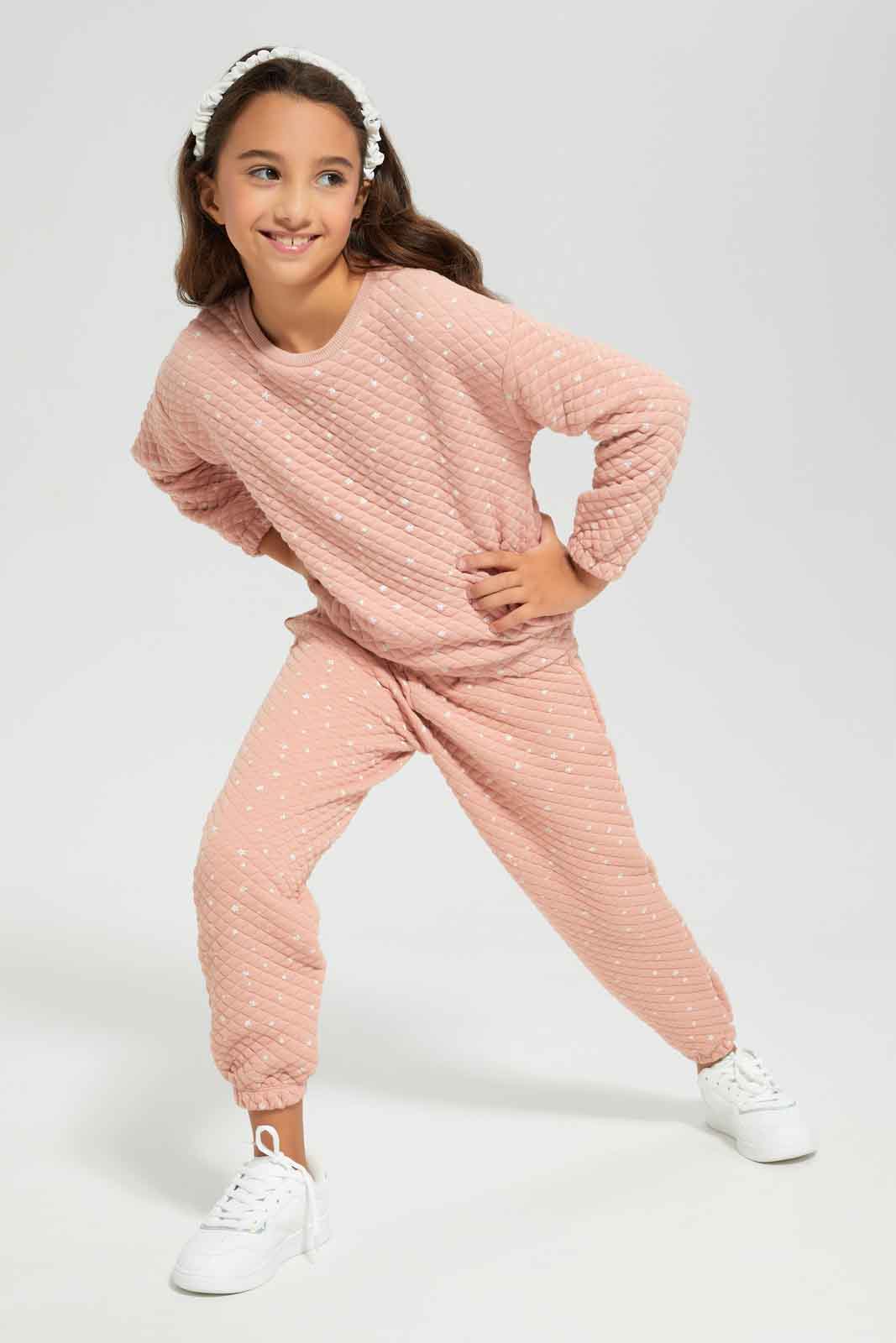 Redtag-Pink-L/S-AOP-Sweatshirt-Category:Sweatshirts,-Colour:Apricot,-Deals:New-In,-Filter:Girls-(2-to-8-Yrs),-GIR-Sweatshirts,-New-In-GIR-APL,-Non-Sale,-Section:Girls-(0-to-14Yrs),-W22B-Girls-2 to 8 Years