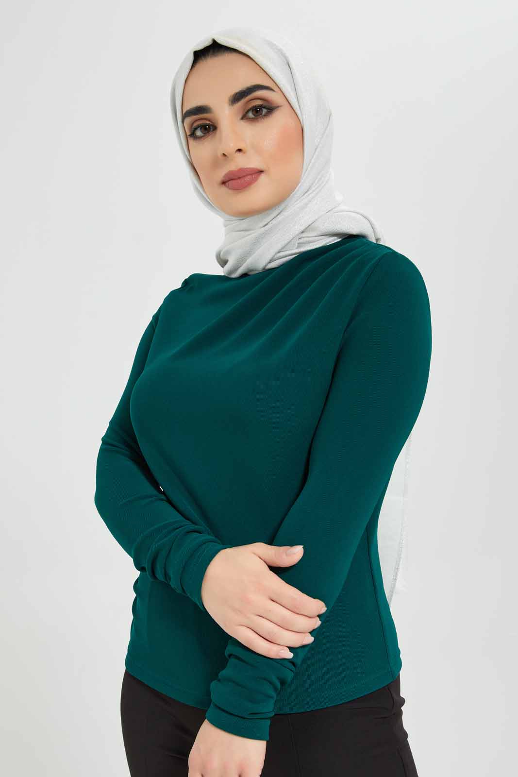 Redtag-Dark-Green-Hi-Neck-Long-Sleeve-Top-Category:Tops,-Colour:Olive,-Deals:New-In,-Filter:Women's-Clothing,-LMC,-Modest,-New-In-Women-APL,-Non-Sale,-Section:Women,-W22B,-Women-Tops--