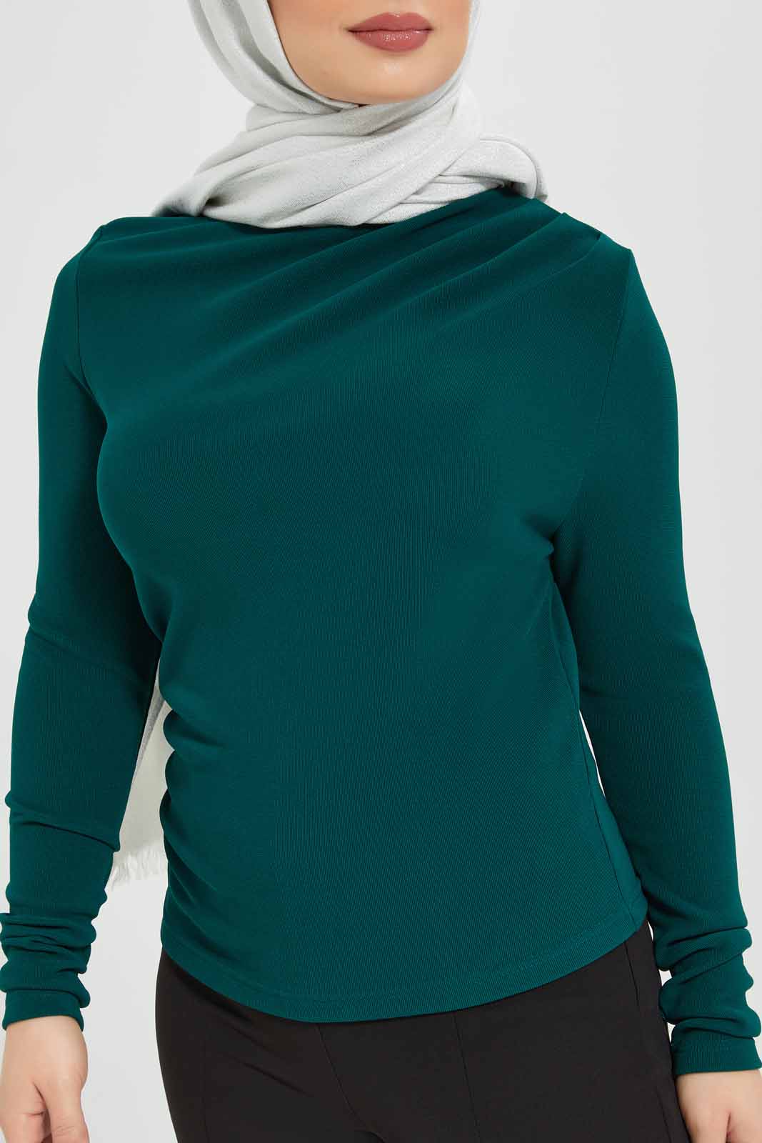 Redtag-Dark-Green-Hi-Neck-Long-Sleeve-Top-Category:Tops,-Colour:Olive,-Deals:New-In,-Filter:Women's-Clothing,-LMC,-Modest,-New-In-Women-APL,-Non-Sale,-Section:Women,-W22B,-Women-Tops--