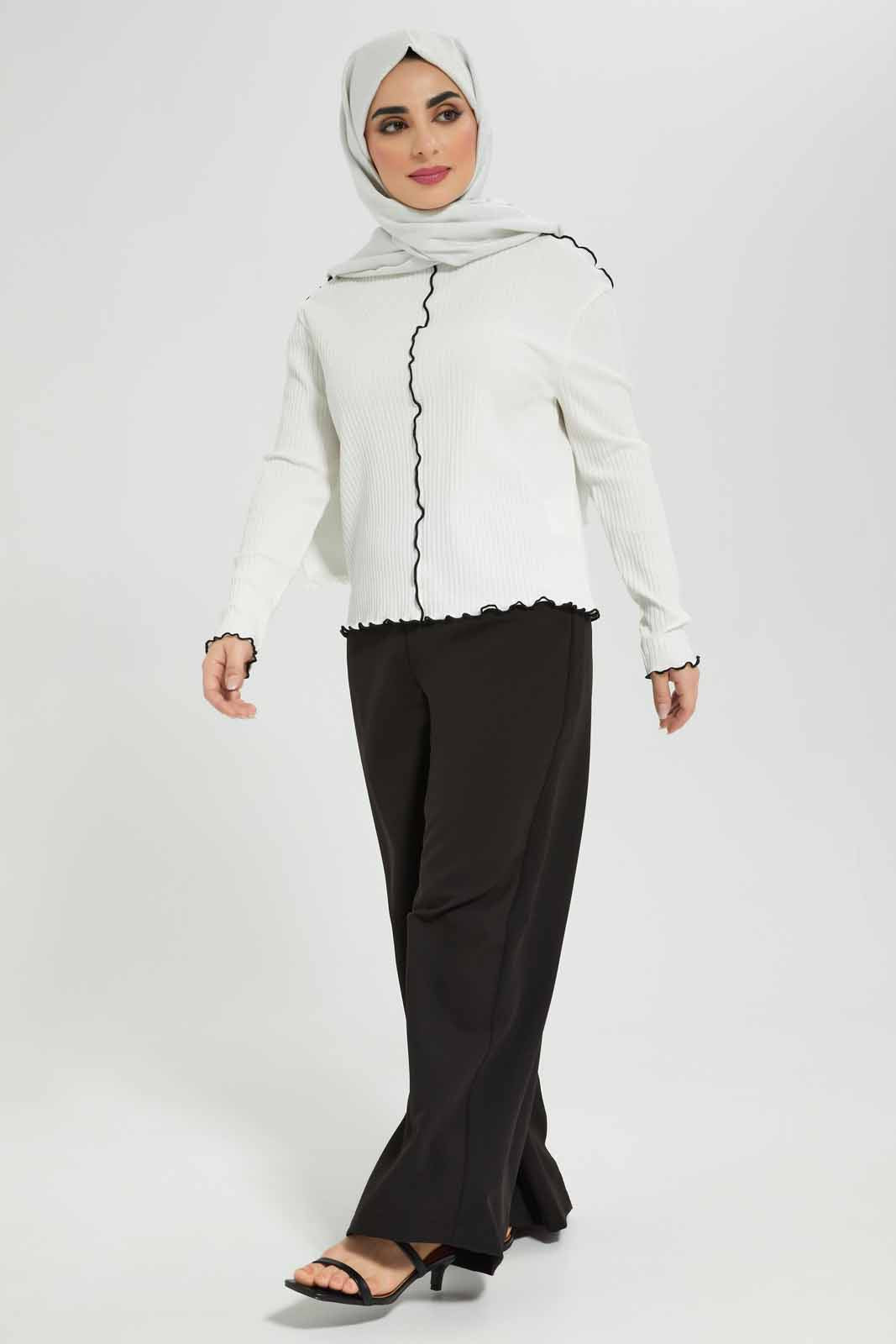Redtag-Ivory-Crew-neck-Long-Sleeve-Top-Category:Tops,-Colour:Ivory,-Deals:New-In,-Filter:Women's-Clothing,-LMC,-Modest,-New-In-Women-APL,-Non-Sale,-Section:Women,-W22B,-Women-Tops--