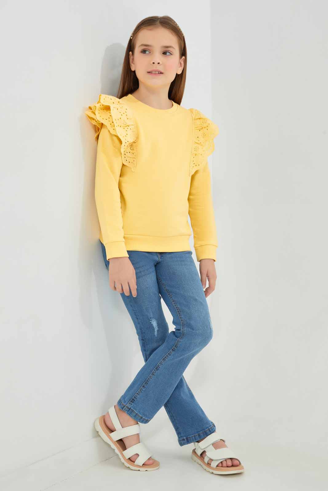 Redtag-Yellow-Long-Sleeve-Sweatshirt-With-Fill-At-Shoulder-Category:Sweatshirts,-Colour:Yellow,-Deals:New-In,-Filter:Girls-(2-to-8-Yrs),-GIR-Sweatshirts,-New-In-GIR-APL,-Non-Sale,-Section:Girls-(0-to-14Yrs),-W22B-Girls-2 to 8 Years