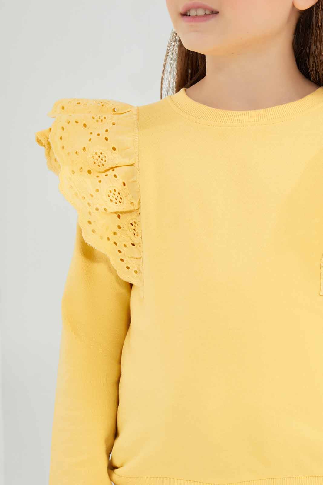 Redtag-Yellow-Long-Sleeve-Sweatshirt-With-Fill-At-Shoulder-Category:Sweatshirts,-Colour:Yellow,-Deals:New-In,-Filter:Girls-(2-to-8-Yrs),-GIR-Sweatshirts,-New-In-GIR-APL,-Non-Sale,-Section:Girls-(0-to-14Yrs),-W22B-Girls-2 to 8 Years