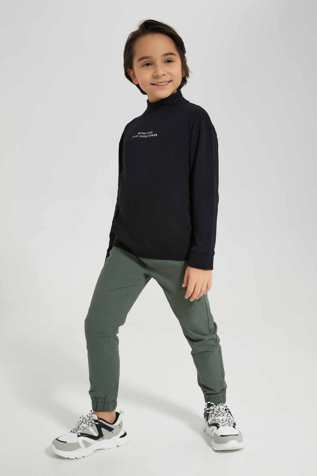 Redtag-Black-Long-Sleeve-Turtle-Neck-T-Shirt-With-Slogan-Print-BOY-T-Shirts,-BTS,-Category:T-Shirts,-Colour:Black,-Deals:New-In,-Filter:Boys-(2-to-8-Yrs),-New-In-BOY-APL,-Non-Sale,-Section:Boys-(0-to-14Yrs),-TBL,-W22B-Boys-2 to 8 Years