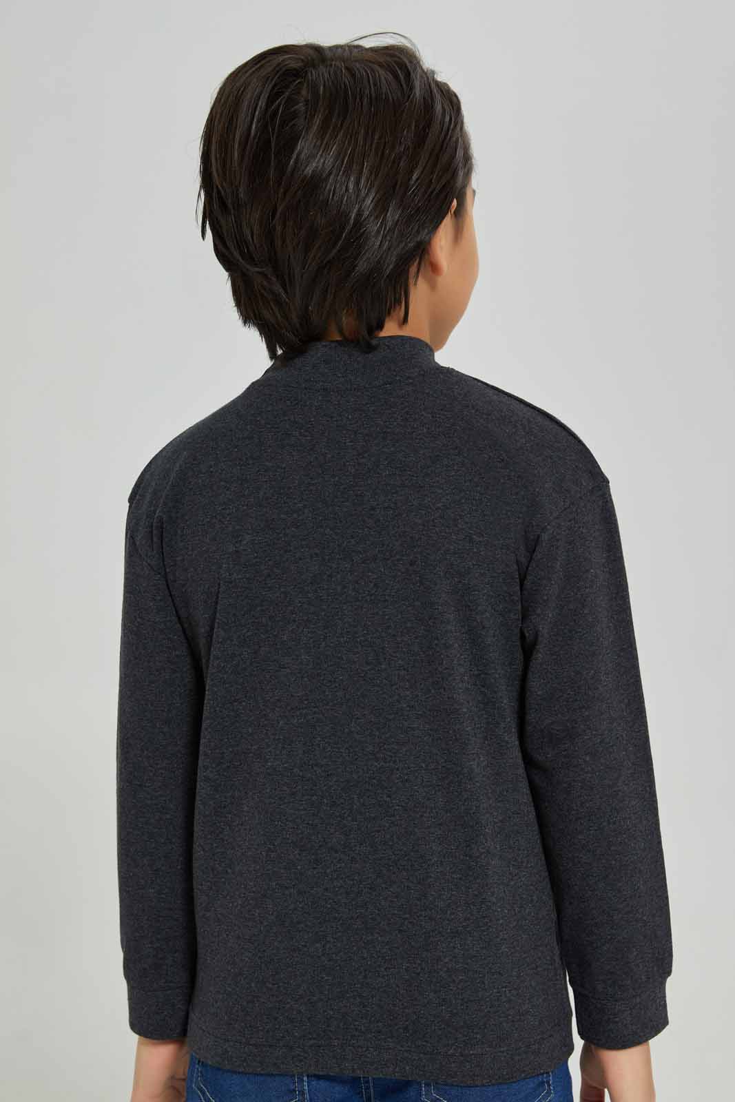Redtag-Charcoal-Mel-Long-Sleeve-Turtle-Neck-T-Shirt-With-Slogan-Print-BOY-T-Shirts,-Category:T-Shirts,-Colour:Charcoal,-Deals:New-In,-Filter:Boys-(2-to-8-Yrs),-New-In-BOY-APL,-Non-Sale,-Section:Boys-(0-to-14Yrs),-TBL,-W22B-Boys-2 to 8 Years