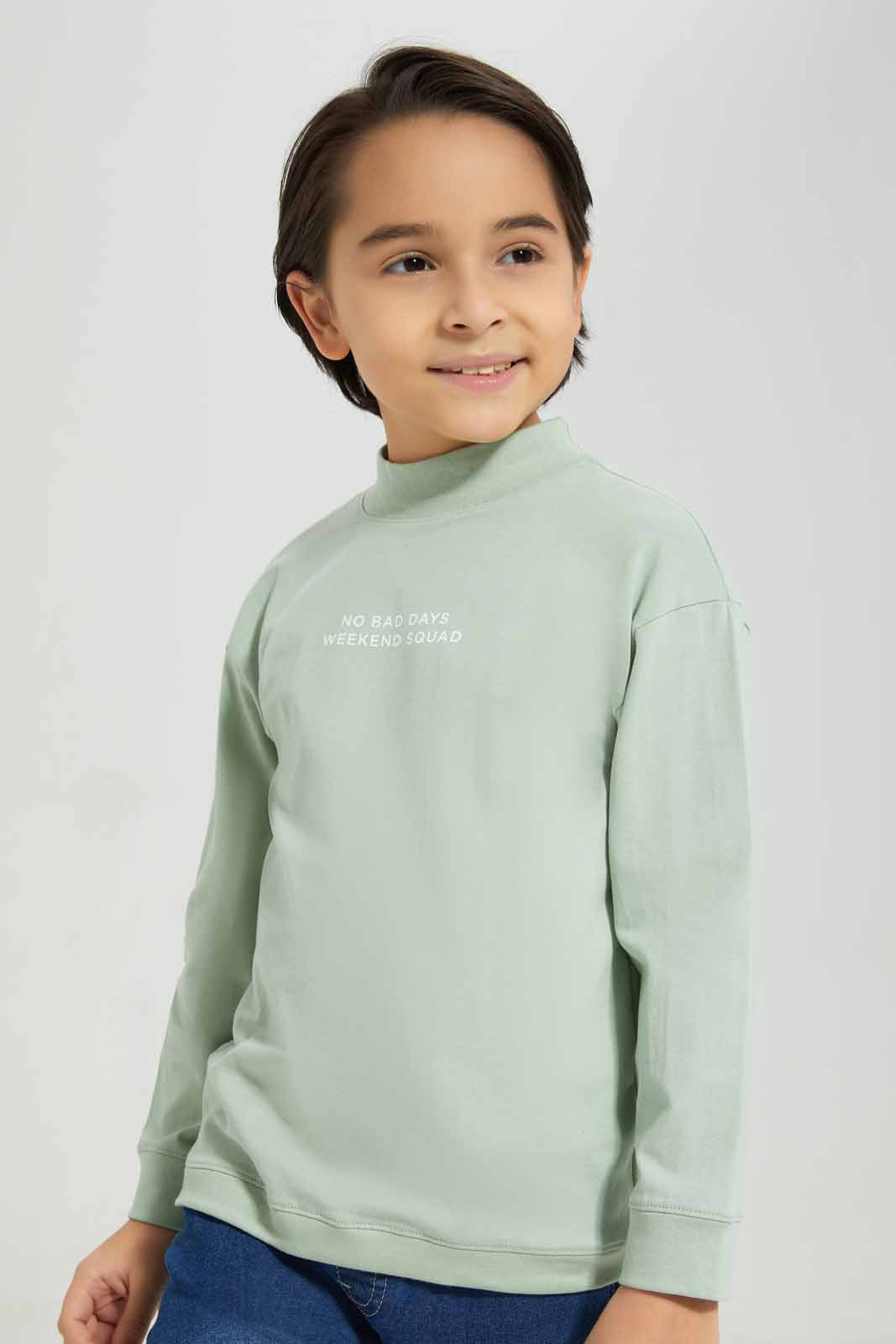 Boys Mint Long Sleeve Turtle-Neck T-Shirt