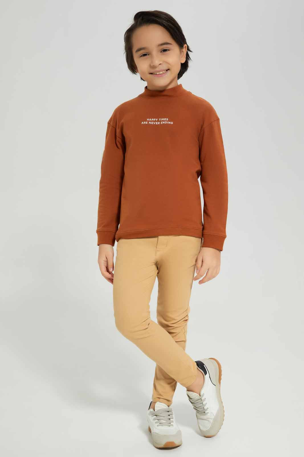 Boys Taupe Turtle Neck T-Shirt