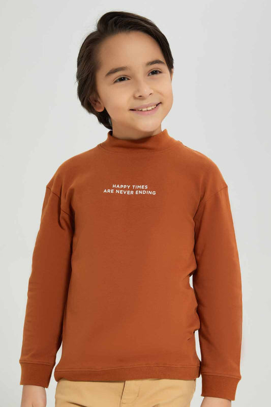 Boys Taupe Turtle Neck T-Shirt