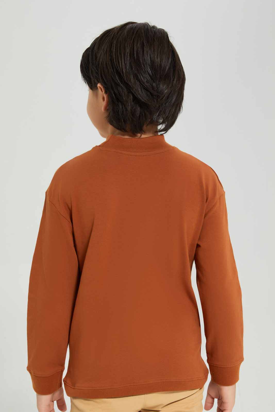 Boys Taupe Turtle Neck T-Shirt