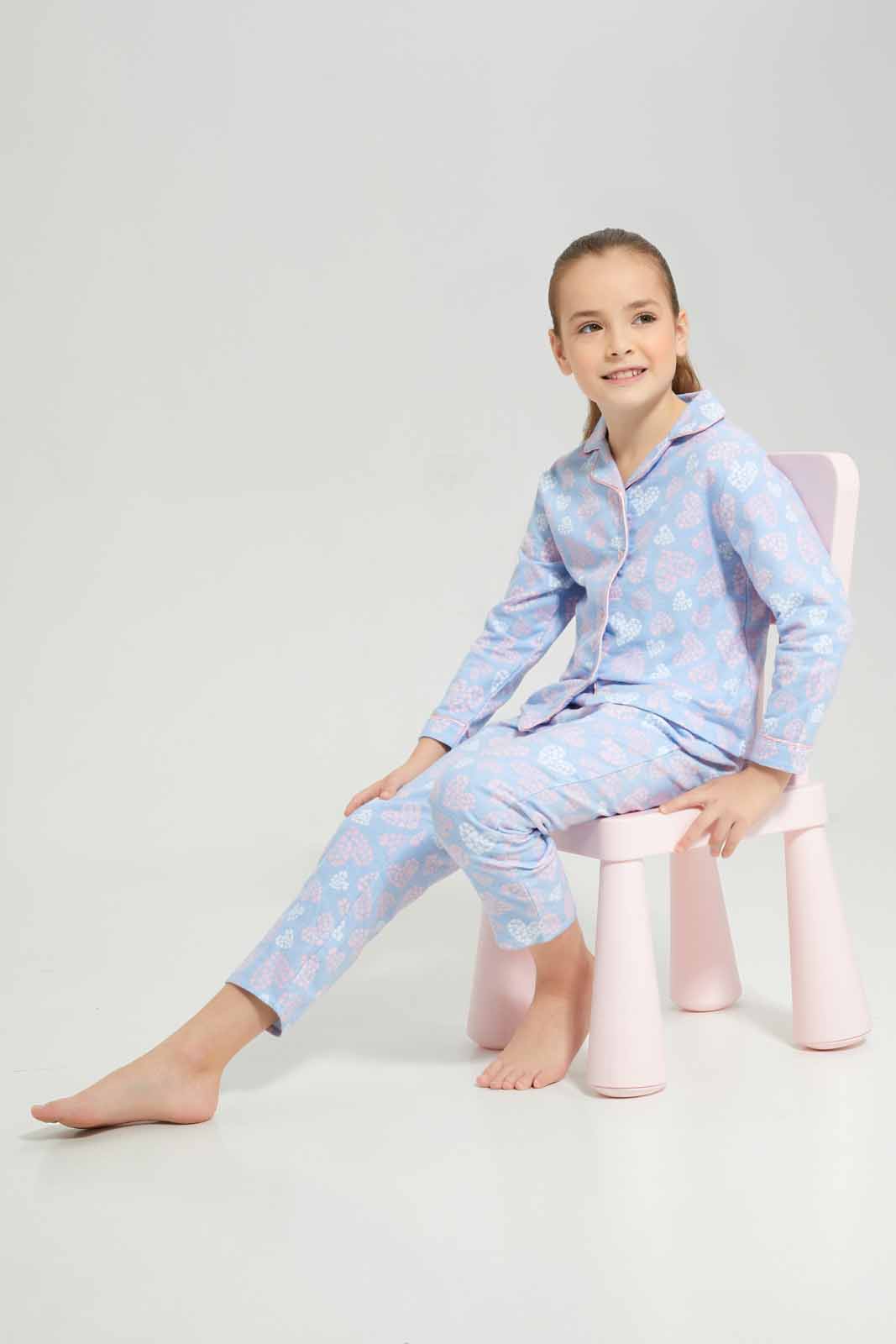 Redtag-FLANNEL-PJ---BLUE-Category:Pyjama-Sets,-Colour:Blue,-Deals:New-In,-Dept:Girls,-Filter:Girls-(2-to-8-Yrs),-GIR-Pyjama-Sets,-New-In-GIR-APL,-Non-Sale,-Section:Girls-(0-to-14Yrs),-W22B-Girls-2 to 8 Years