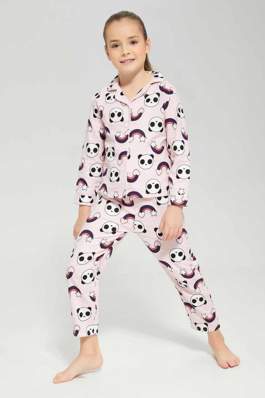 Redtag-FLANNEL-PJ---PINK-HEARTS-Category:Pyjama-Sets,-Colour:Apricot,-Deals:New-In,-Dept:Girls,-Filter:Girls-(2-to-8-Yrs),-GIR-Pyjama-Sets,-New-In-GIR-APL,-Non-Sale,-Section:Girls-(0-to-14Yrs),-W22B-Girls-2 to 8 Years