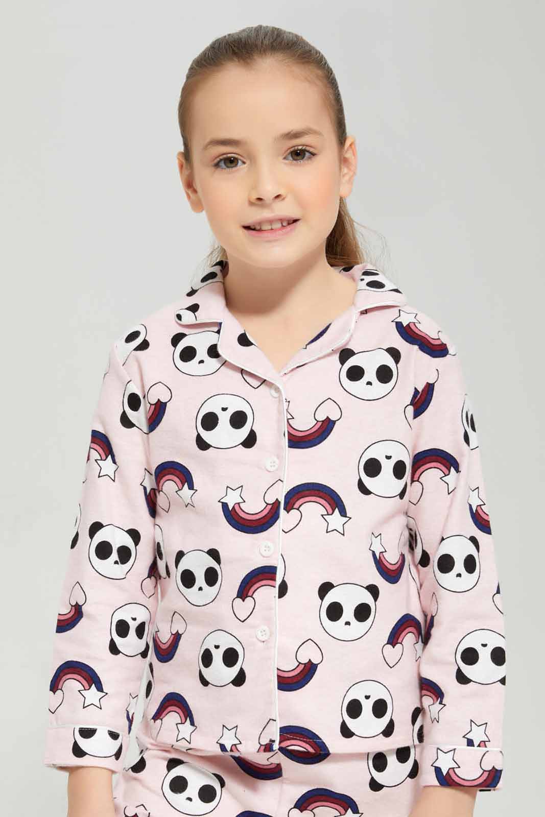 Redtag-FLANNEL-PJ---PINK-HEARTS-Category:Pyjama-Sets,-Colour:Apricot,-Deals:New-In,-Dept:Girls,-Filter:Girls-(2-to-8-Yrs),-GIR-Pyjama-Sets,-New-In-GIR-APL,-Non-Sale,-Section:Girls-(0-to-14Yrs),-W22B-Girls-2 to 8 Years