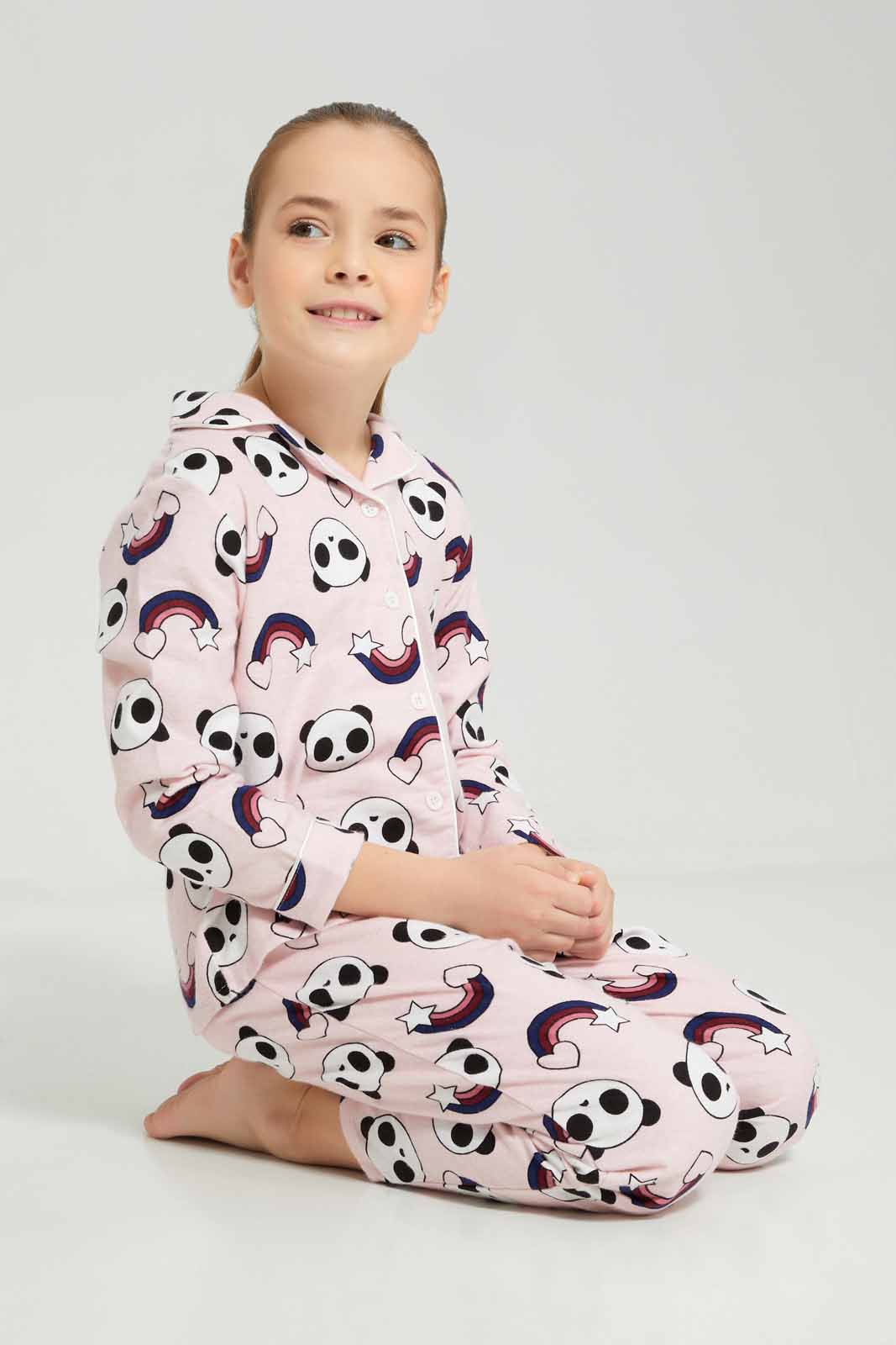 Redtag-FLANNEL-PJ---PINK-HEARTS-Category:Pyjama-Sets,-Colour:Apricot,-Deals:New-In,-Dept:Girls,-Filter:Girls-(2-to-8-Yrs),-GIR-Pyjama-Sets,-New-In-GIR-APL,-Non-Sale,-Section:Girls-(0-to-14Yrs),-W22B-Girls-2 to 8 Years