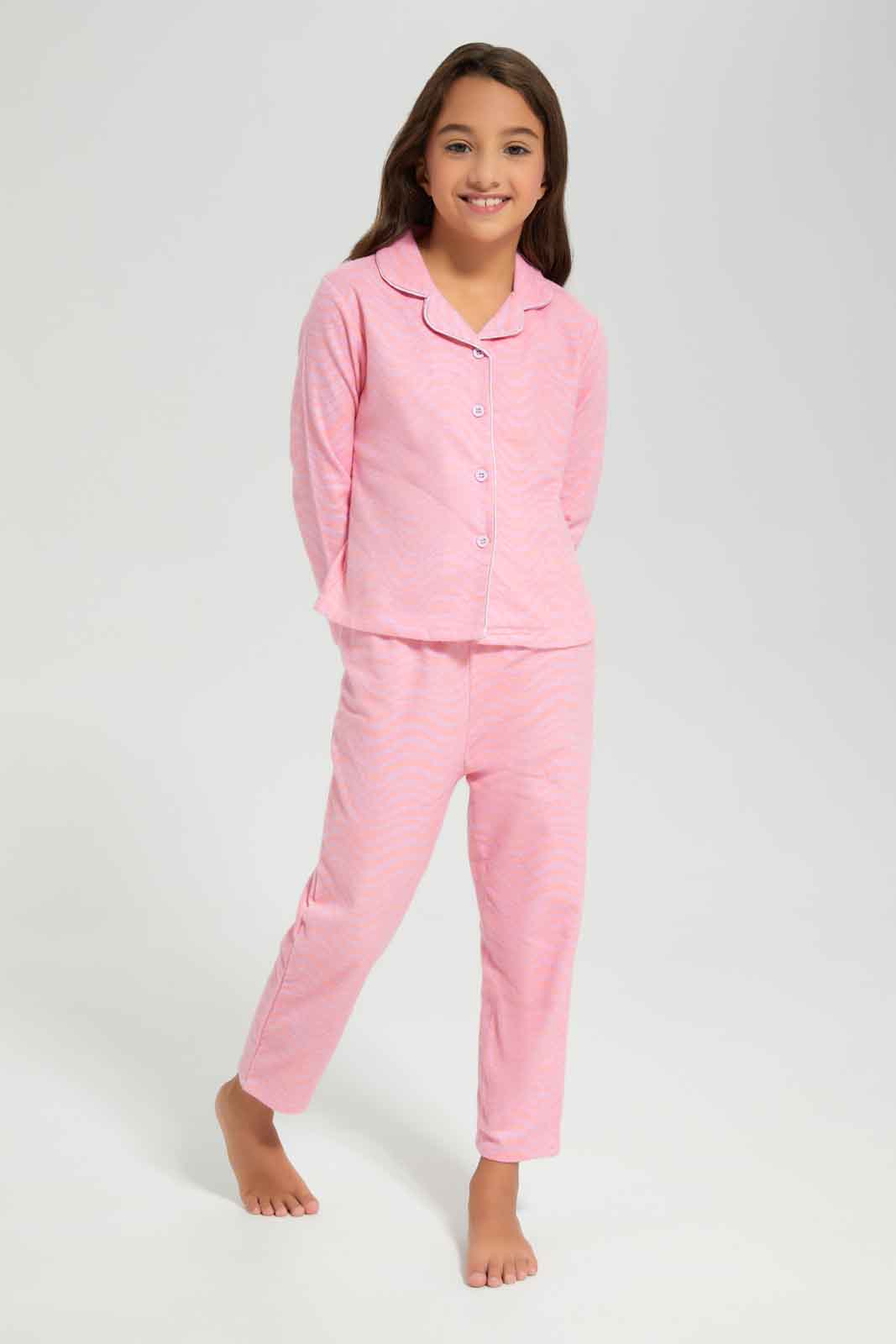 Redtag-FLANNEL-PJ---CLOUDS-CORAL-Category:Pyjama-Sets,-Colour:Coral,-Deals:New-In,-Filter:Girls-(2-to-8-Yrs),-GIR-Pyjama-Sets,-New-In-GIR-APL,-Non-Sale,-Section:Girls-(0-to-14Yrs),-W22B-Girls-2 to 8 Years