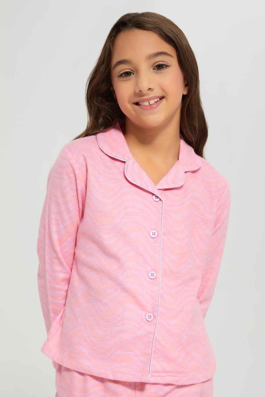 Redtag-FLANNEL-PJ---CLOUDS-CORAL-Category:Pyjama-Sets,-Colour:Coral,-Deals:New-In,-Filter:Girls-(2-to-8-Yrs),-GIR-Pyjama-Sets,-New-In-GIR-APL,-Non-Sale,-Section:Girls-(0-to-14Yrs),-W22B-Girls-2 to 8 Years