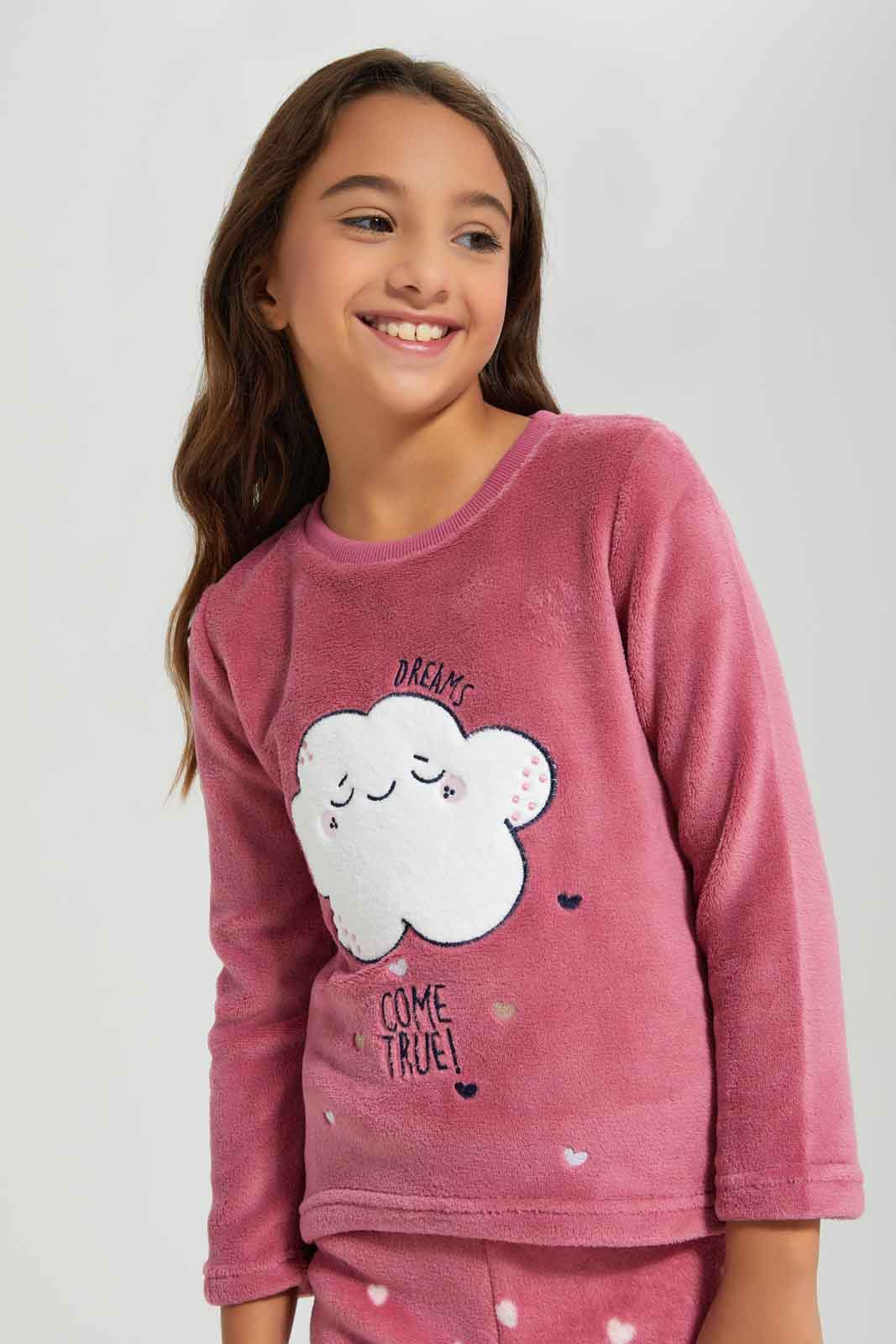 Redtag-CORAL-FLEECE-PJ---HEART-Category:Pyjama-Sets,-Colour:Lilac,-Deals:New-In,-Filter:Girls-(2-to-8-Yrs),-GIR-Pyjama-Sets,-New-In-GIR-APL,-Non-Sale,-Section:Girls-(0-to-14Yrs),-W22B-Girls-2 to 8 Years
