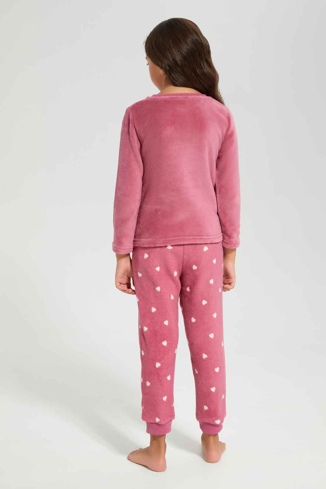 Redtag-CORAL-FLEECE-PJ---HEART-Category:Pyjama-Sets,-Colour:Lilac,-Deals:New-In,-Filter:Girls-(2-to-8-Yrs),-GIR-Pyjama-Sets,-New-In-GIR-APL,-Non-Sale,-Section:Girls-(0-to-14Yrs),-W22B-Girls-2 to 8 Years