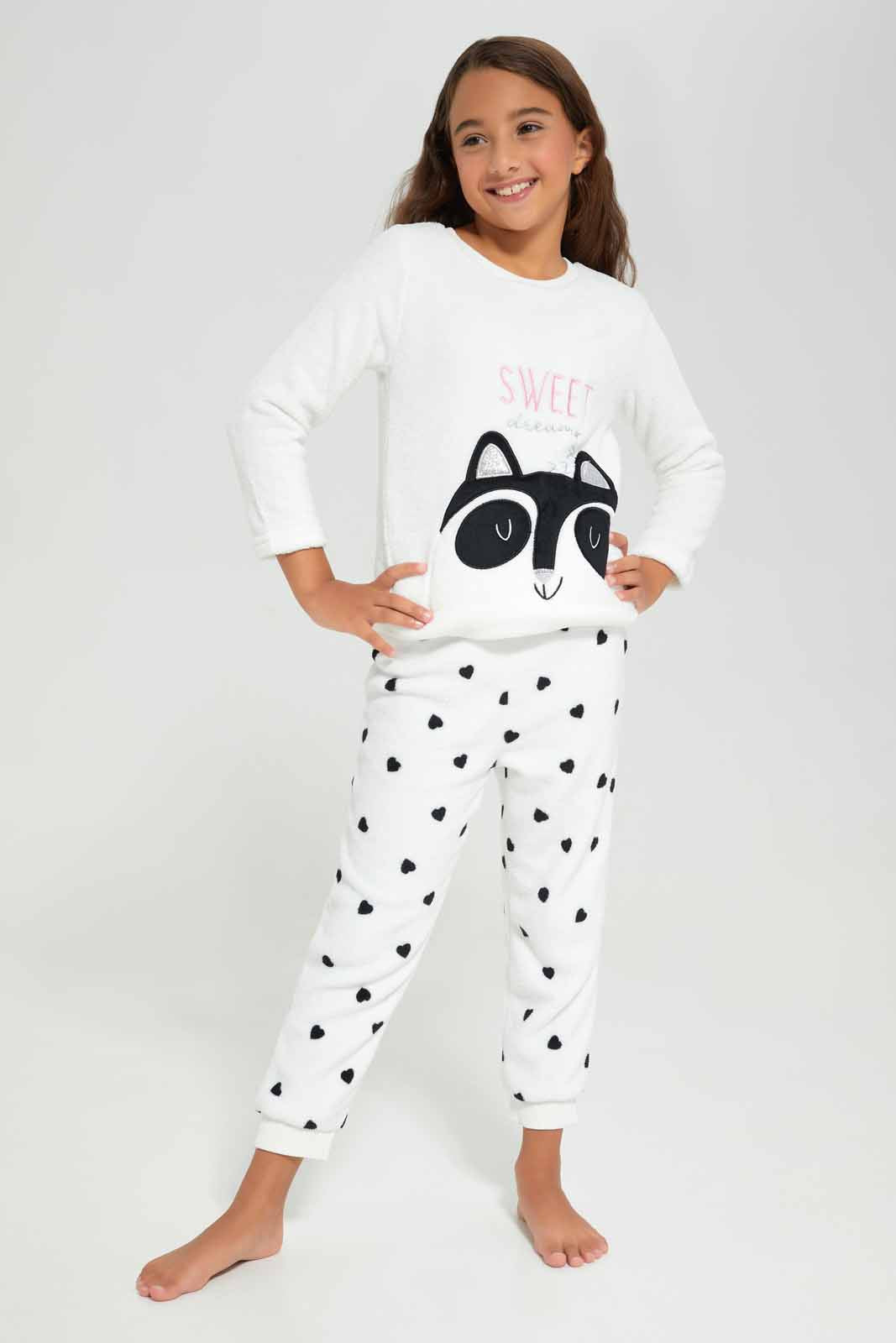 Redtag-CORAL-FLEECE-PJ---WHITE-SPOT-Category:Pyjama-Sets,-Colour:Cream,-Deals:New-In,-Filter:Girls-(2-to-8-Yrs),-GIR-Pyjama-Sets,-New-In-GIR-APL,-Non-Sale,-Section:Girls-(0-to-14Yrs),-W22B-Girls-2 to 8 Years